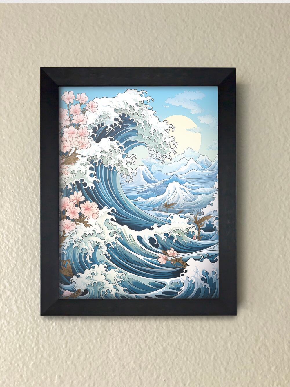 Framed Japanese Painted Waves Wall Art Print – Great Wave Aesthetic